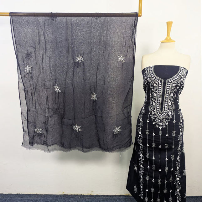 Handmade Aplic Work Lawn Shirt with Chiffon Dupatta 3Pc Unstitched