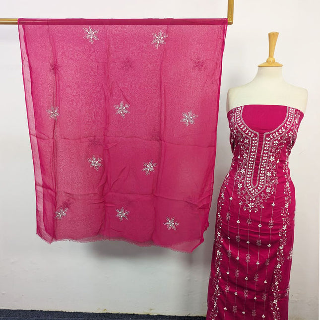 Handmade Aplic Work Lawn Shirt with Chiffon Dupatta 3Pc Unstitched
