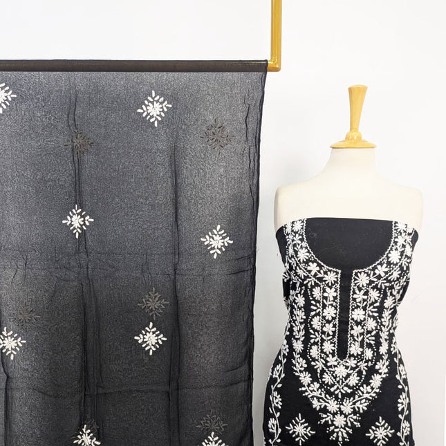 Lawn with Pakka Tanka + Mirror Work Shirt & Chiffon Dupatta 3Pc Unstitched