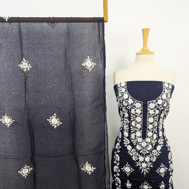 Handmade Pakka Tanka + Mirror Work Lawn with Chiffon Dupatta 3Pc