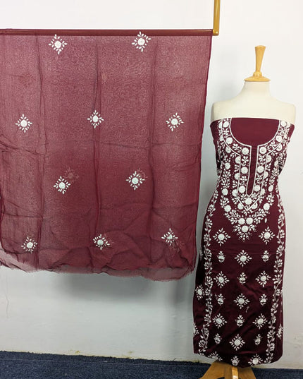 Handmade Pakka Tanka + Mirror Work Lawn with Chiffon Dupatta 3Pc