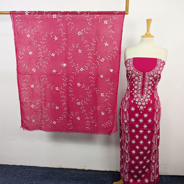 Fancy Lawn with Pakka Tanka Work Shirt + Chiffon Dupatta 3Pc Unstitched
