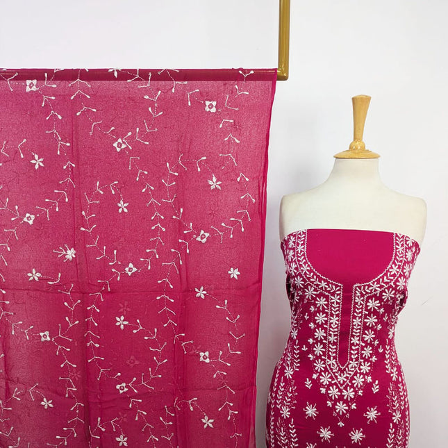Fancy Lawn with Pakka Tanka Work Shirt + Chiffon Dupatta 3Pc Unstitched