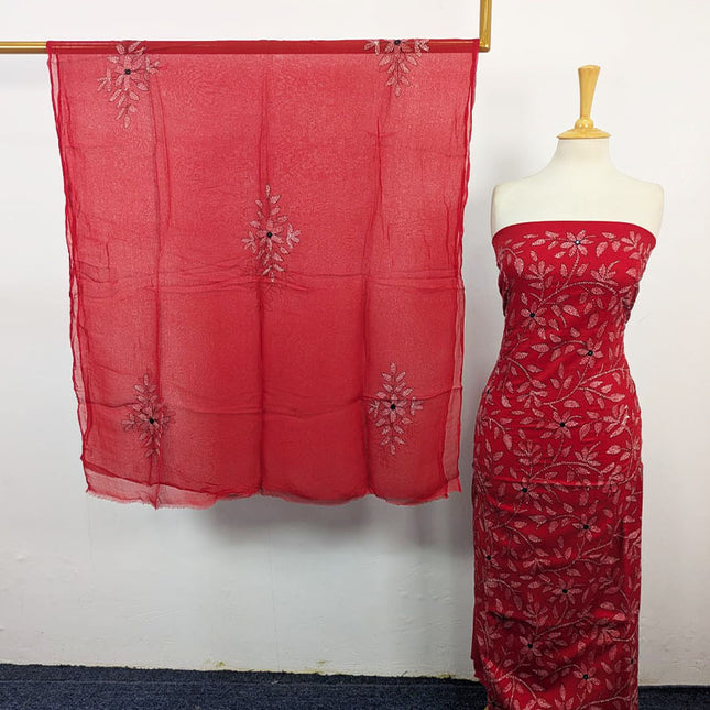 Handmade Full Jaal Kacha Tanka + Mirror Work Lawn 3Pc Unstitched