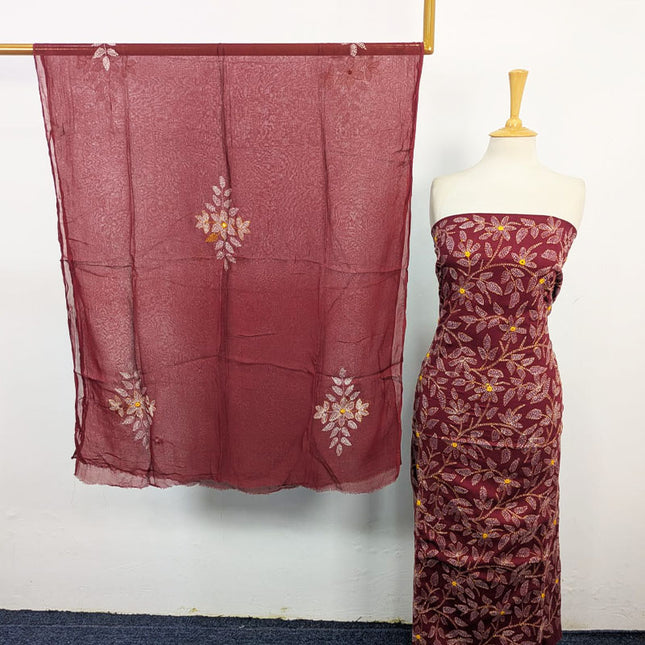 Handmade Full Jaal Kacha Tanka + Mirror Work Lawn 3Pc Unstitched