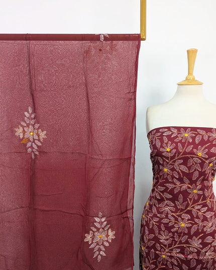 Handmade Full Jaal Kacha Tanka + Mirror Work Lawn 3Pc Unstitched