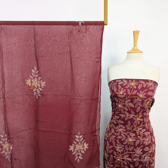 Handmade Full Jaal Kacha Tanka + Mirror Work Lawn 3Pc Unstitched