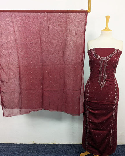 Fancy Lawn with Handmade Mukesh Work Shirt & Chiffon Dupatta 3Pc Unstitched