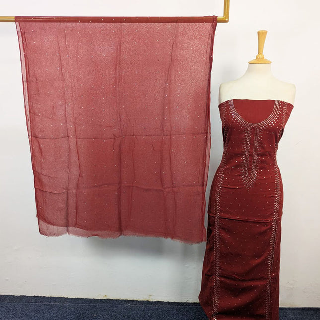 Fancy Lawn with Handmade Mukesh Work Shirt & Chiffon Dupatta 3Pc Unstitched