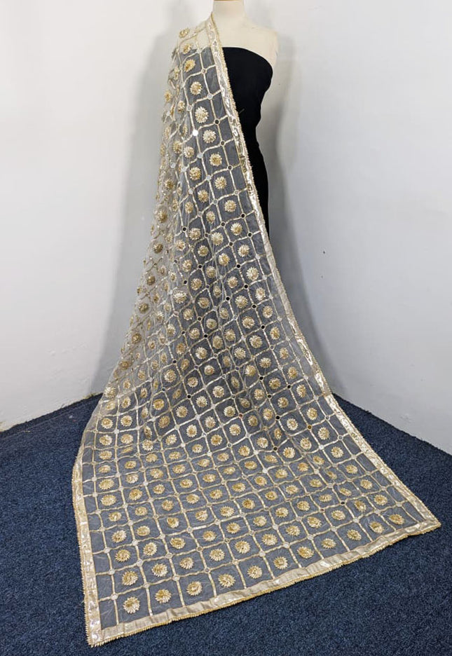 Organza with Handmade Golden Gotta + Mirror Work Dupatta (Dyeable)
