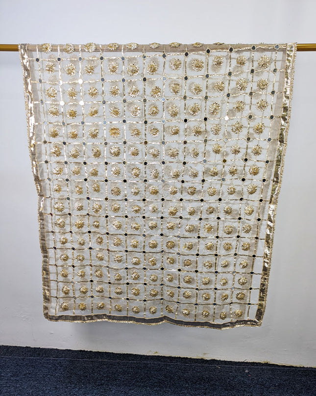 Organza with Handmade Golden Gotta + Mirror Work Dupatta (Dyeable)