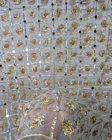 Organza with Handmade Golden Gotta + Mirror Work Dupatta (Dyeable)