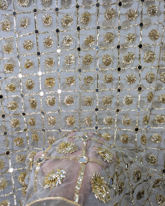 Organza with Handmade Golden Gotta + Mirror Work Dupatta (Dyeable)