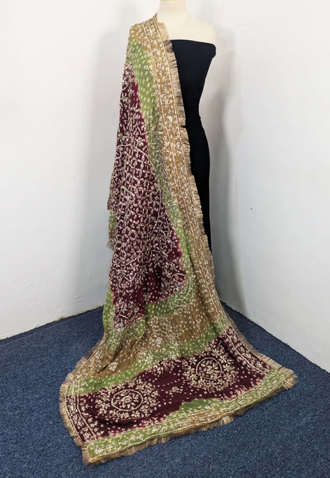 Handmade Chunnri Gotta & Mirror Work Silk Dupatta (Ready To Wear)