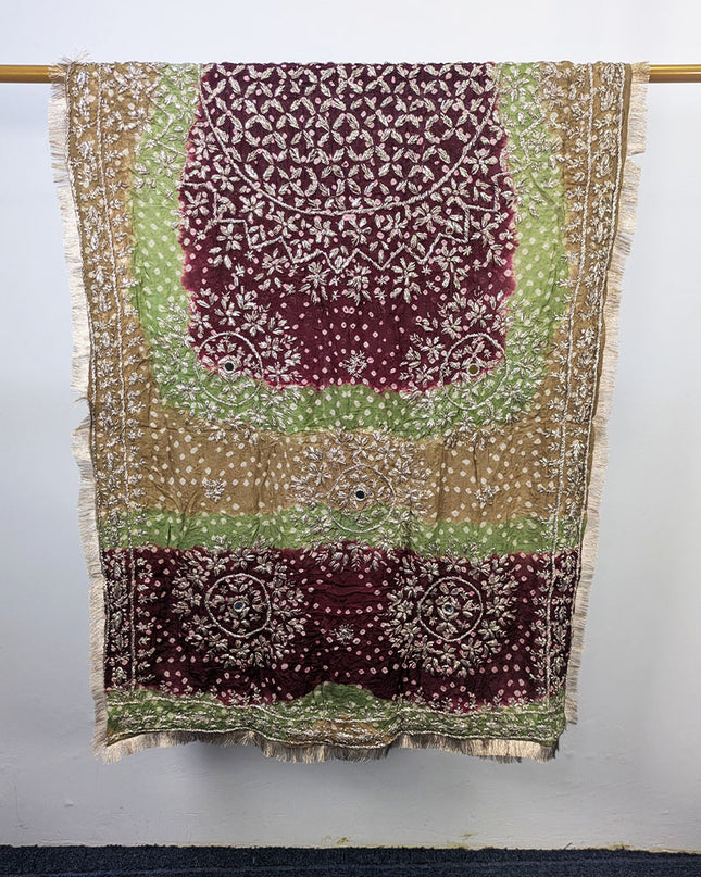 Handmade Chunnri Gotta & Mirror Work Silk Dupatta (Ready To Wear)