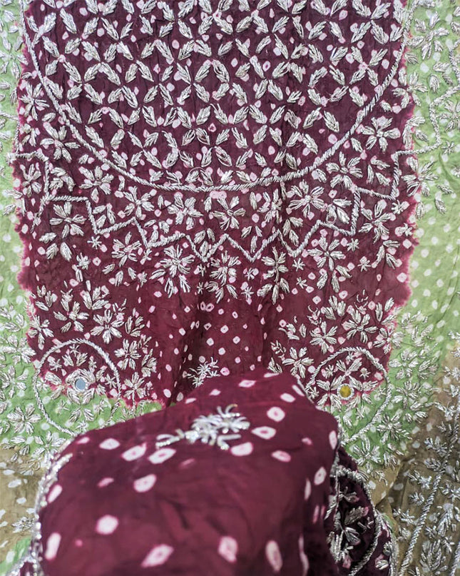 Handmade Chunnri Gotta & Mirror Work Silk Dupatta (Ready To Wear)