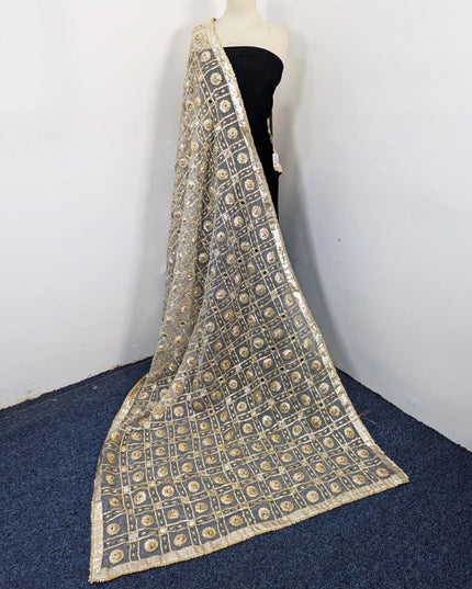 Handmade Golden Gotta, Mirror & Motti Work Organza Dupatta (Dyeable)