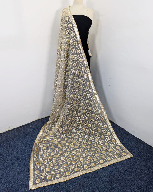 Handmade Golden Gotta, Mirror & Motti Work Organza Dupatta (Dyeable)