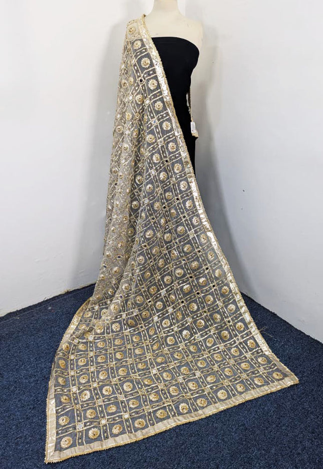 Handmade Golden Gotta, Mirror & Motti Work Organza Dupatta (Dyeable)