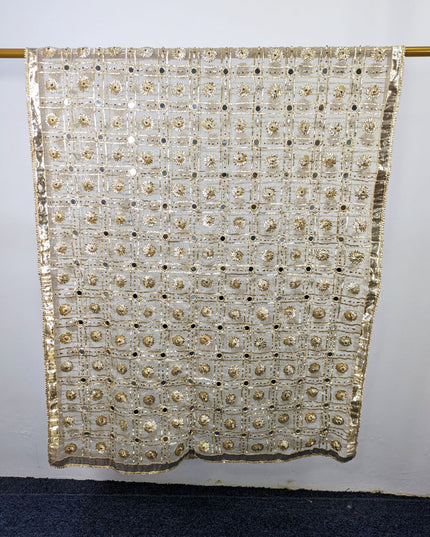 Handmade Golden Gotta, Mirror & Motti Work Organza Dupatta (Dyeable)