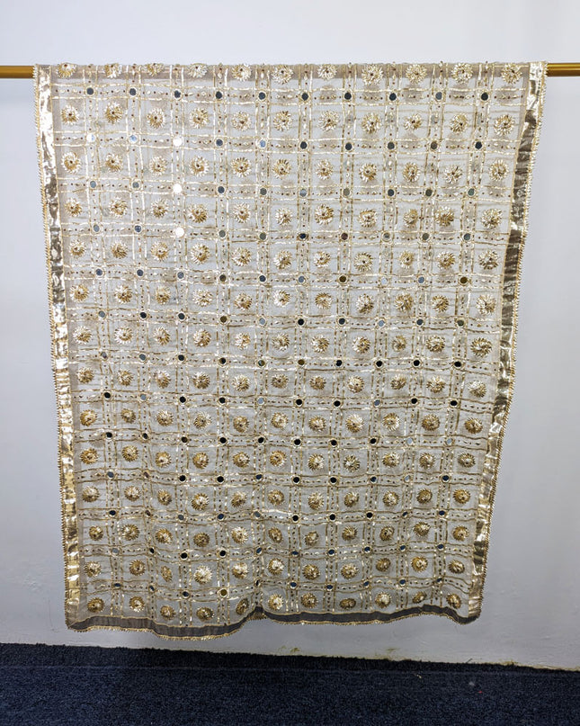 Handmade Golden Gotta, Mirror & Motti Work Organza Dupatta (Dyeable)