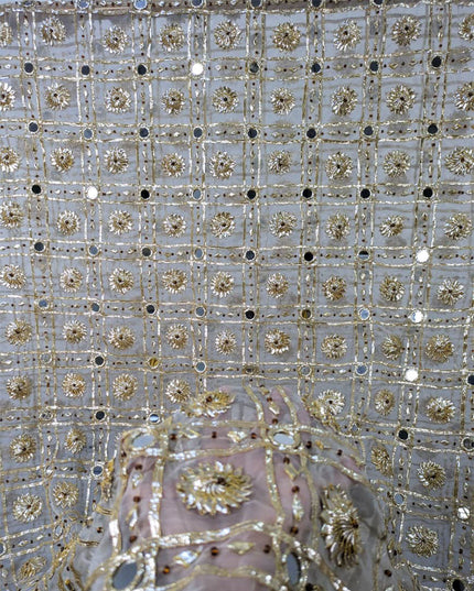 Handmade Golden Gotta, Mirror & Motti Work Organza Dupatta (Dyeable)