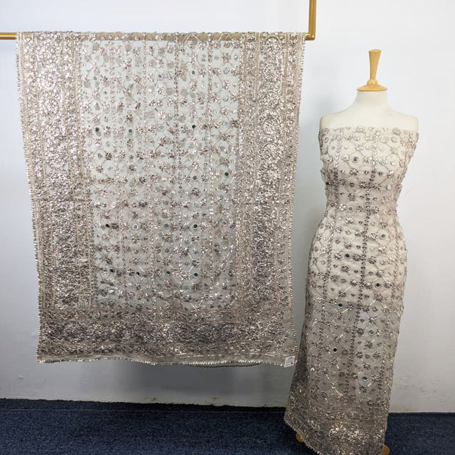 Handmade Gotta & Mirror Work Organza 2Pc Unstitched (Dyeable)