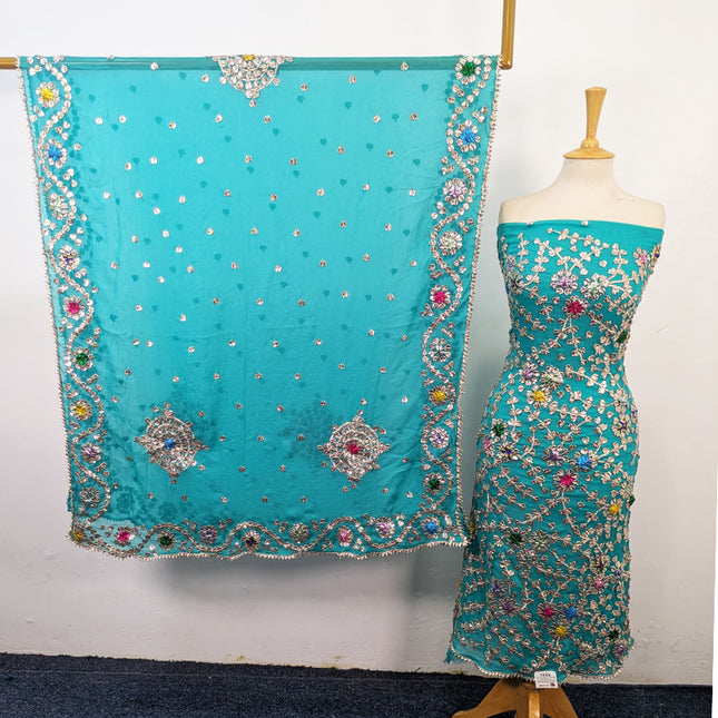 Fancy Handmade Full Jaal Multicolor Gotta Work Chiffon 2Pc Unstitched