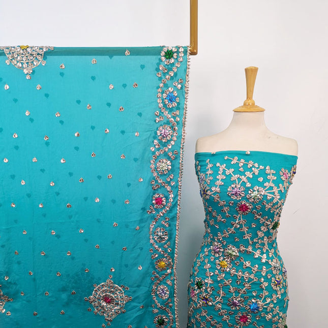 Fancy Handmade Full Jaal Multicolor Gotta Work Chiffon 2Pc Unstitched