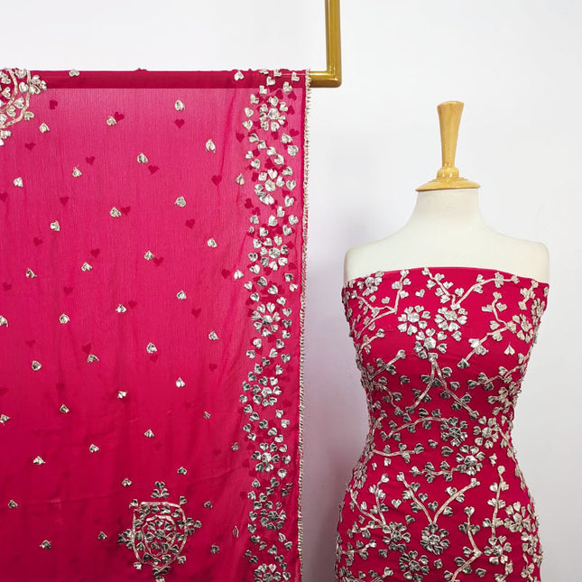 Fancy Chiffon with Full Jaal Gotta Work Shirt & 4 Sided Border Dupatta 2Pc Unstitched