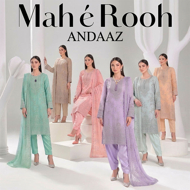 Embroidered Crinkle Chiffon with Fancy Crinkle Dupatta 3Pc - Mah e Rooh (Andaaz)