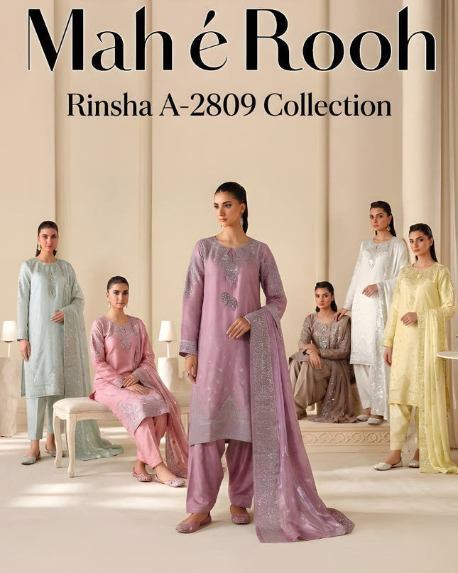 Exclusive Embroidered Shisha Silk with Embroidered Khussa 3Pc - Mah e Rooh (Rinsha)