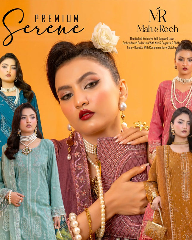 Embroidered Self Jaquard Lawn with Bamber Chiffon Dupatta - Mah e Rooh (Sarene)