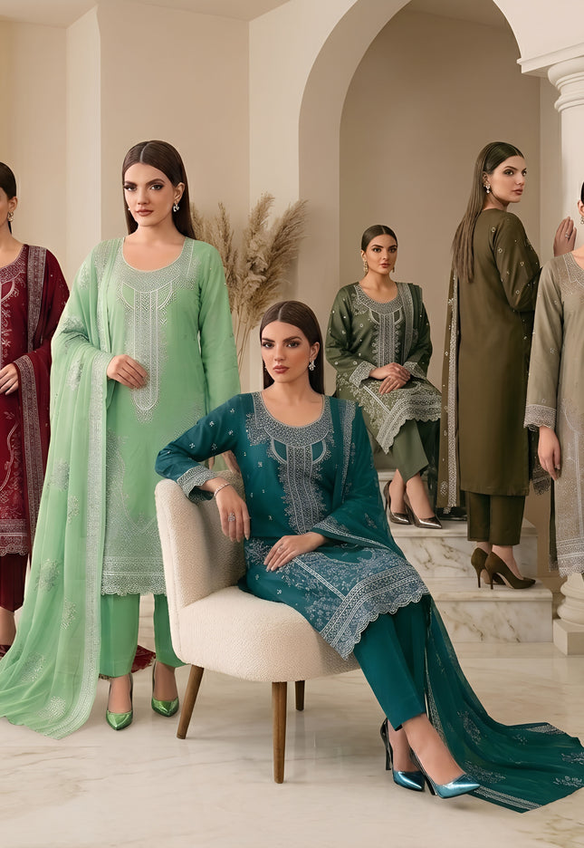 Embroidered Slub Viscose with Crinkle Chiffon Dupatta 3Pc - Mah e Rooh (Hiba)