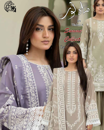 Embroidered Lawn with Voile Dupatta 3Pc Unstitched - Wania (Mahnoor)