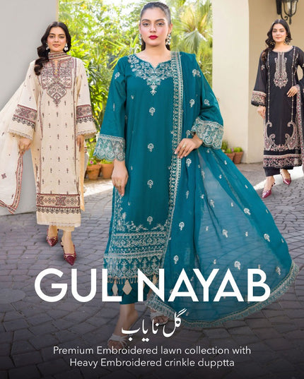 Embroidered Lawn with Heavy Embroidered Crinkle Dupatta - Manizay (Gull Nayab)