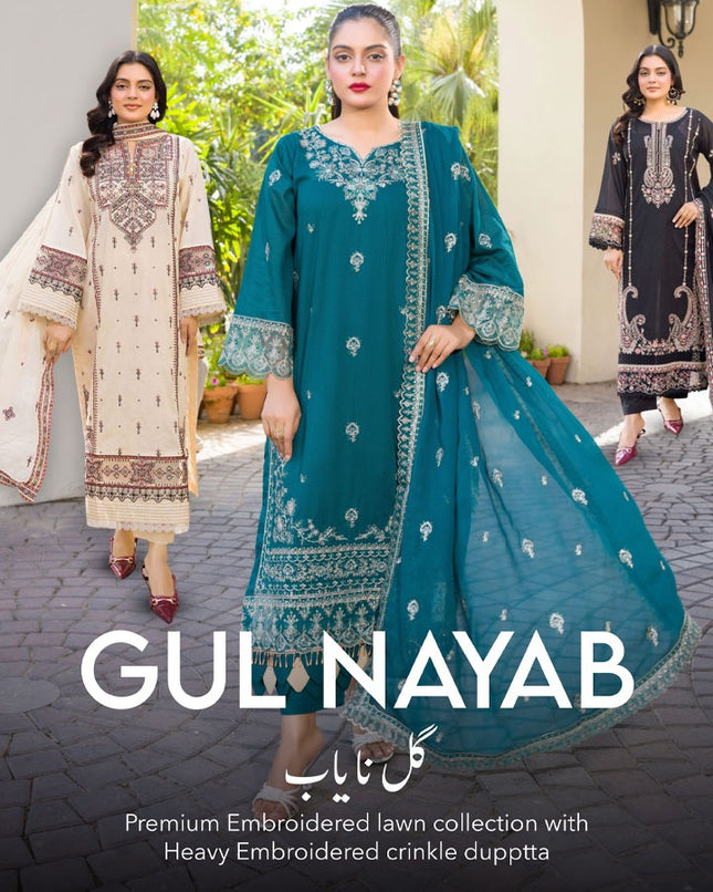 Embroidered Lawn with Heavy Embroidered Crinkle Dupatta - Manizay (Gull Nayab)