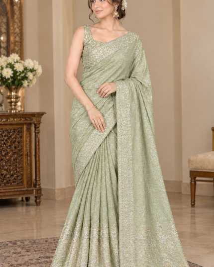 Indian Silk Banarasi Saree - Pink Peach Unstitched
