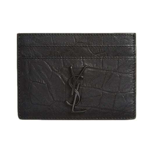 Yves Saint Laurent Croc Embossed Calfskin Leather Card Case