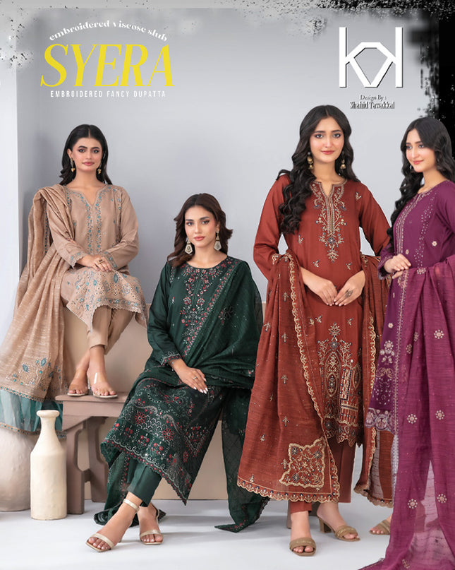 Embroidered Viscose Slub 3PC Unstitched - Tawakkal Vol-4452