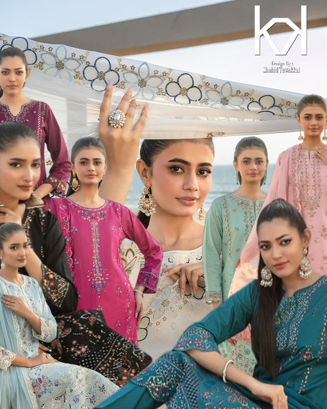 Fancy Embroidered Lawn with Chiffon Dupatta 3Pc - Tawakkal 2026