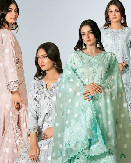 Fancy Embroidered Banarsi Broshia Lawn 3Pc - Tawakkal 2026