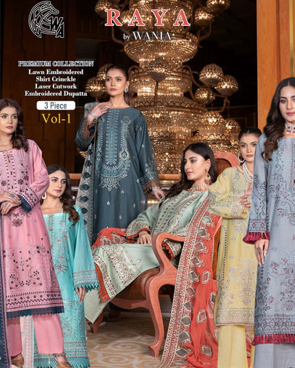 Embroidered Lawn with Laser Cut Work Crinkle Dupatta 3Pc - Wania