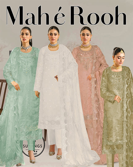 Embroidered Tissue Silk with Fancy Net Dupatta 3PC Unstitched - Mah e Rooh Vol-A2685