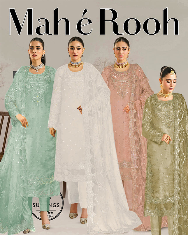 Embroidered Tissue Silk with Fancy Net Dupatta 3PC Unstitched - Mah e Rooh Vol-A2685