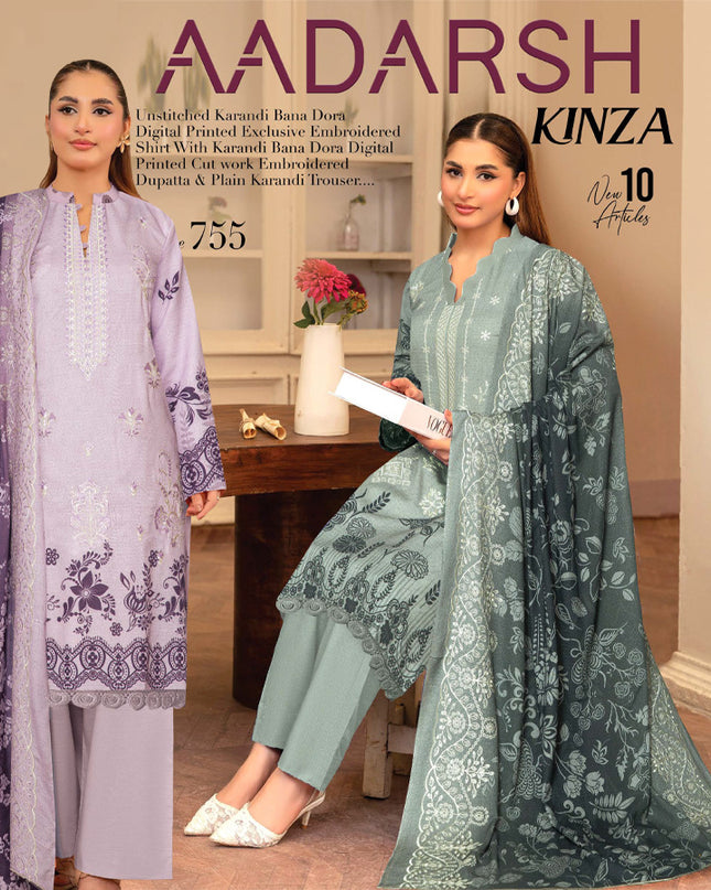 Embroidered and Printed Karandi Bana Dora 3PC Unstitched -AADARSH Vol-10