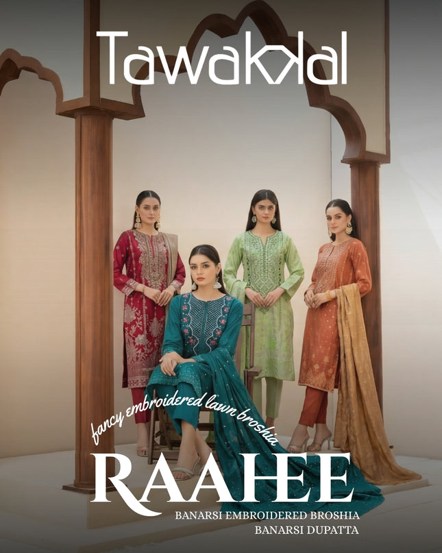 Embroidered Broshia Banarsi Lawn Shirt & Dupatta 3Pc Unstitched - Tawakkal (Raahee)