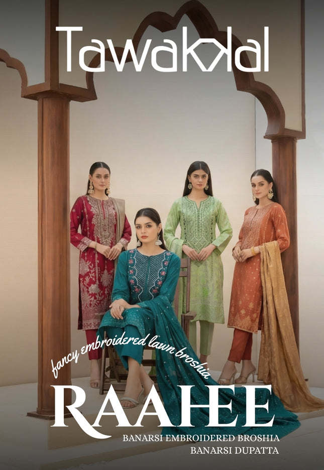 Embroidered Broshia Banarsi Lawn Shirt & Dupatta 3Pc Unstitched - Tawakkal (Raahee)