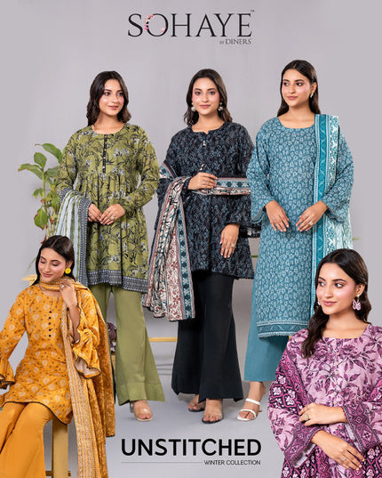 Premium Printed Khaddar 3PC Unstitched - Sohaye