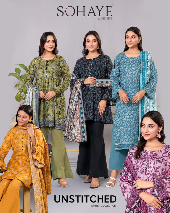 Premium Printed Khaddar 3PC Unstitched - Sohaye